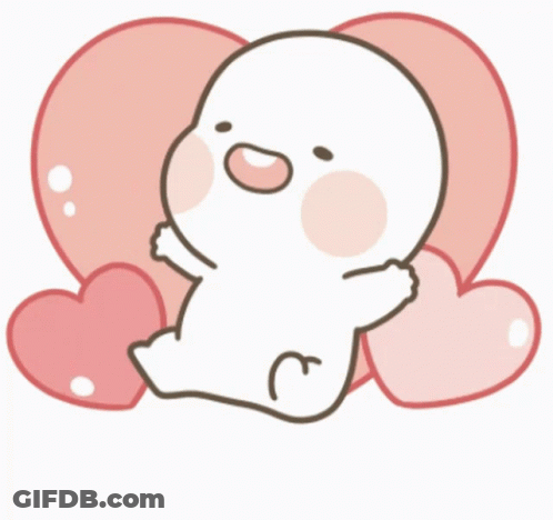 Cartoon Character With Pink Hearts And M On Chest GIF