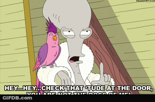 Cartoon Character With Pink Parrot Saying Check Tude GIF