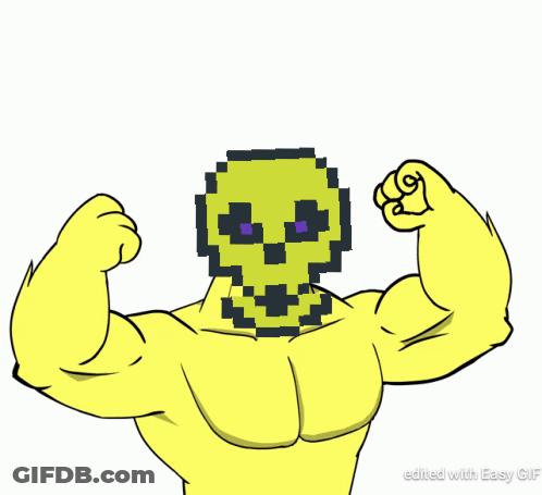 Cartoon Character With Pixelated Skull And Speech Bubble Saying Gm GIF