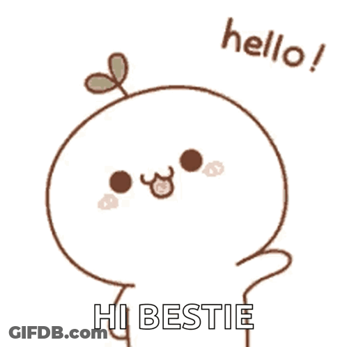 Cartoon Character With Plant On Head Saying Hello Hi Bestie GIF