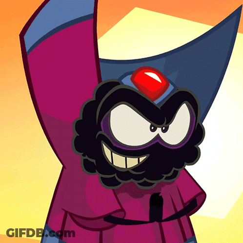 Cartoon Character With Purple Cape And Red Jewel GIF