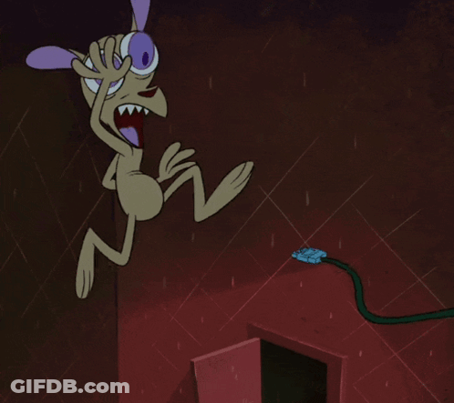 Cartoon Character With Purple Eyes And Ears Standing On Hose GIF