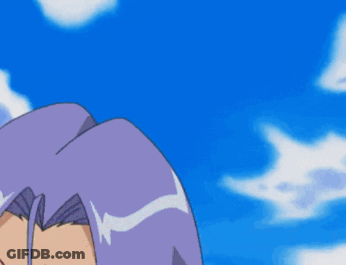 Cartoon Character With Purple Hair Against Blue Sky GIF