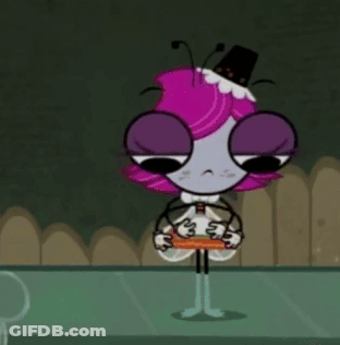 Cartoon Character With Purple Hair And Black Hat GIF