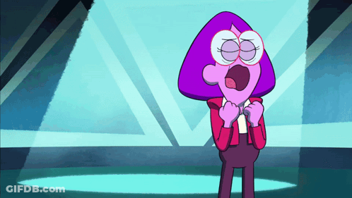 Cartoon Character With Purple Hair And Glasses In Front Of Blue Background GIF