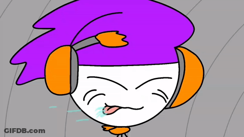 Cartoon Character With Purple Hair And Orange Headphones Making Funny Face GIF