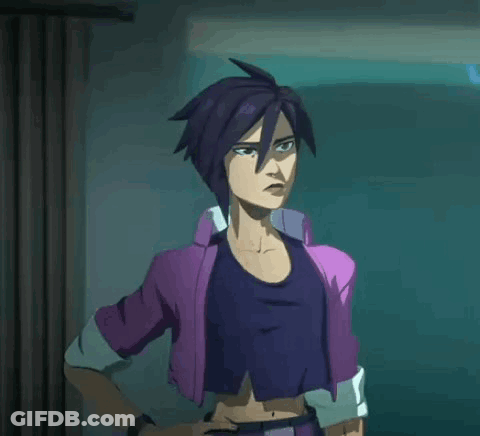Cartoon Character With Purple Hair And Purple Shirt GIF