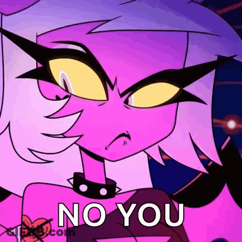 Cartoon Character With Purple Hair And Yellow Eyes Says No You GIF
