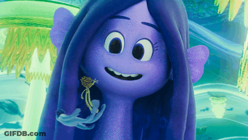 Cartoon Character With Purple Hair Holding Flower GIF