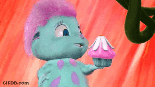 Cartoon Character With Purple Hair Holding Pink Flower GIF