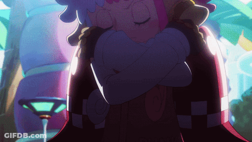 Cartoon Character With Purple Hair Hugging Another Person GIF