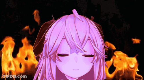 Cartoon Character With Purple Hair In Front Of Fire GIF