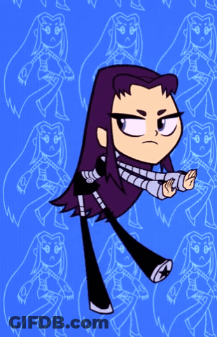 Cartoon Character With Purple Hair Standing In Front Of Pattern GIF