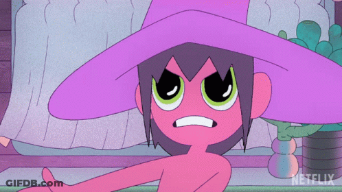 Cartoon Character With Purple Hat And Netflix Logo GIF