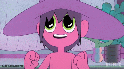 Cartoon Character With Purple Hat And Netflix Logo GIF