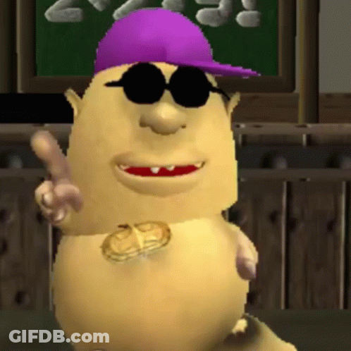 Cartoon Character With Purple Hat And Sunglasses GIF