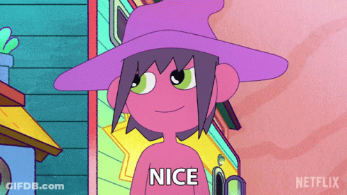 Cartoon Character With Purple Hat Saying Nice GIF
