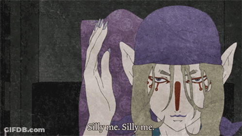 Cartoon Character With Purple Hat Saying Silly Me GIF