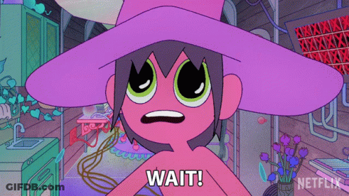 Cartoon Character With Purple Hat Saying Wait GIF