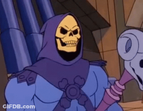 Cartoon Character With Purple Hood And Skull GIF