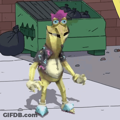 Cartoon Character With Purple Mohawk By Green Dumpster GIF