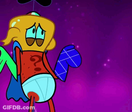 Cartoon Character With Question Mark Holding Blue Glove GIF
