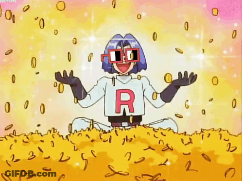 Cartoon Character With R Sitting In Gold Coins GIF