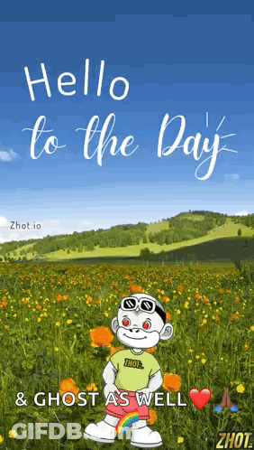 Cartoon Character With Rainbow Sticking Out Of Shorts In Flower Field GIF
