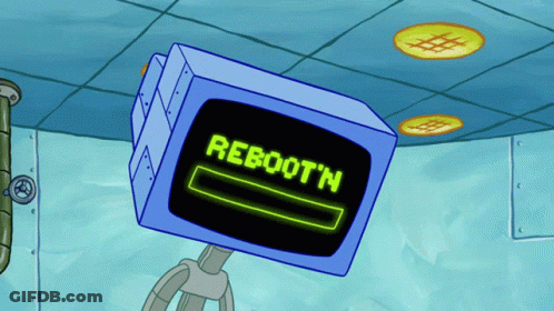 Cartoon Character With Reboot N Screen On Head GIF