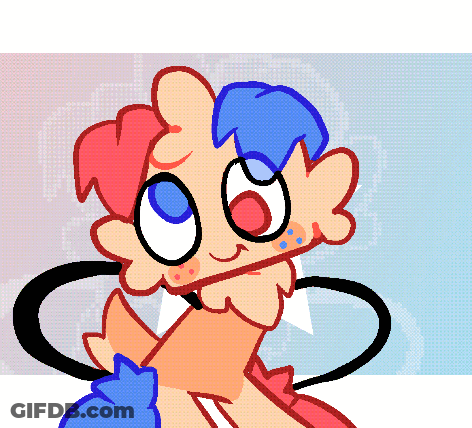 Cartoon Character With Red And Blue Hair And Black Tail GIF