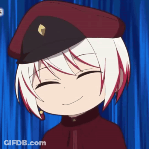 Cartoon Character With Red And White Hair Smiling In Red Hat GIF