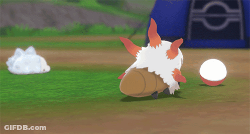 Cartoon Character With Red And White Spikes Next To Red Ball GIF