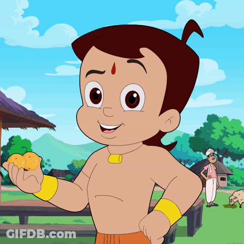 Cartoon Character With Red Dot On Forehead Holding Orange GIF
