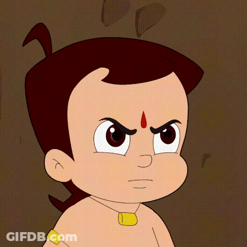 Cartoon Character With Red Dot On Forehead Looks Angry GIF