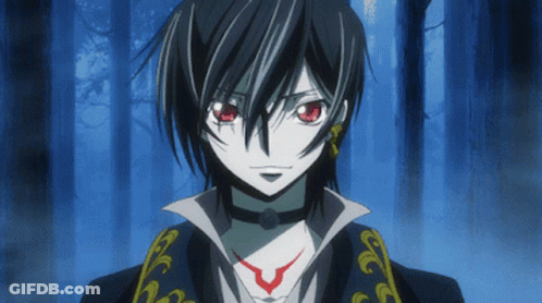 Cartoon Character With Red Eyes And Black Hair GIF