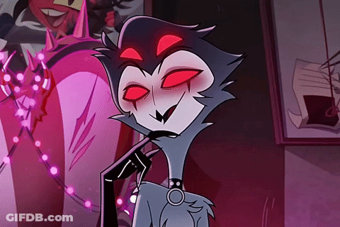 Cartoon Character With Red Eyes And Collar In Dark Room GIF