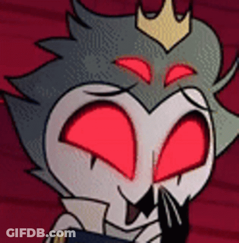 Cartoon Character With Red Eyes And Crown Covering Mouth GIF