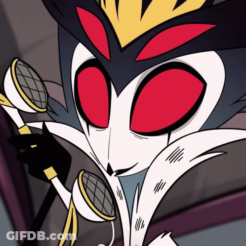 Cartoon Character With Red Eyes And Crown Holding Microphone GIF