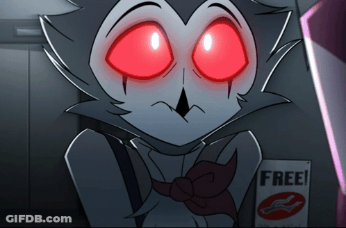 Cartoon Character With Red Eyes And Free Pizza Sign GIF