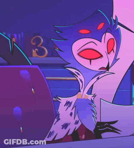 Cartoon Character With Red Eyes And Heart Face Holding Paper GIF