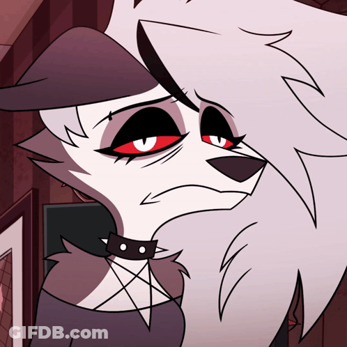 Cartoon Character With Red Eyes And Pentagram Necklace GIF
