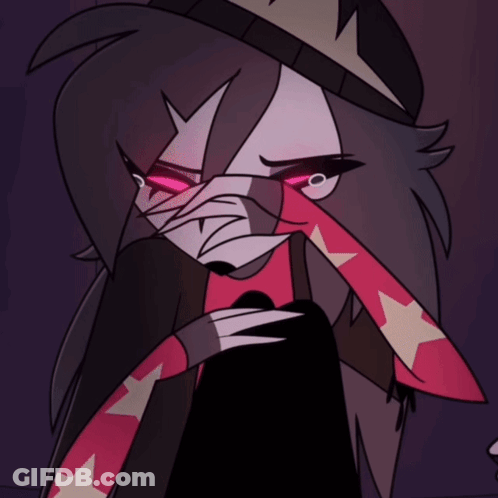 Cartoon Character With Red Eyes And Scarf With Stars GIF