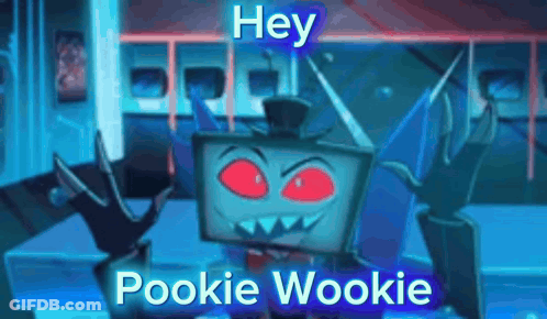 Cartoon Character With Red Eyes And Top Hat Says Hey Pookie Wookie GIF