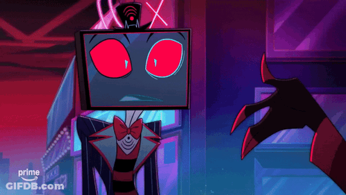 Cartoon Character With Red Eyes And TV Head GIF