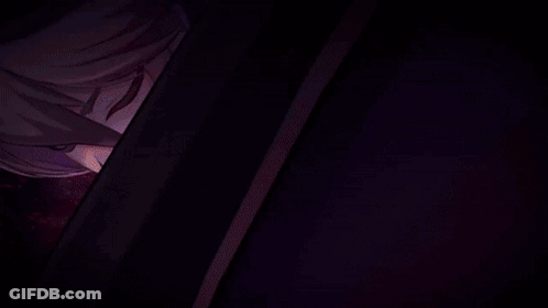 Cartoon Character With Red Eyes And White Hair Looking Out Window GIF