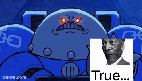 Cartoon Character With Red Eyes Next To Man Saying True GIF