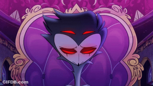 Cartoon Character With Red Eyes On Purple Couch GIF