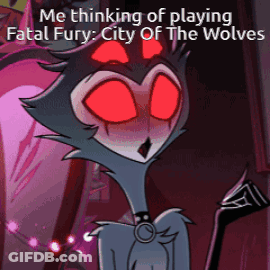 Cartoon Character With Red Eyes Saying Me Thinking Of Playing Fatal Fury City Of The Wolves GIF
