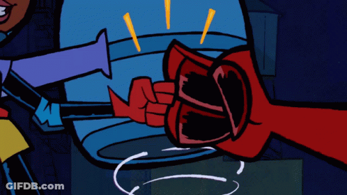 Cartoon Character With Red Fist Holding Purse GIF