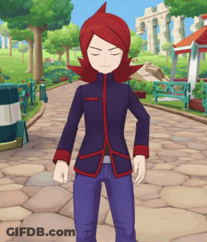 Cartoon Character With Red Hair And Blue Pants In A Park GIF